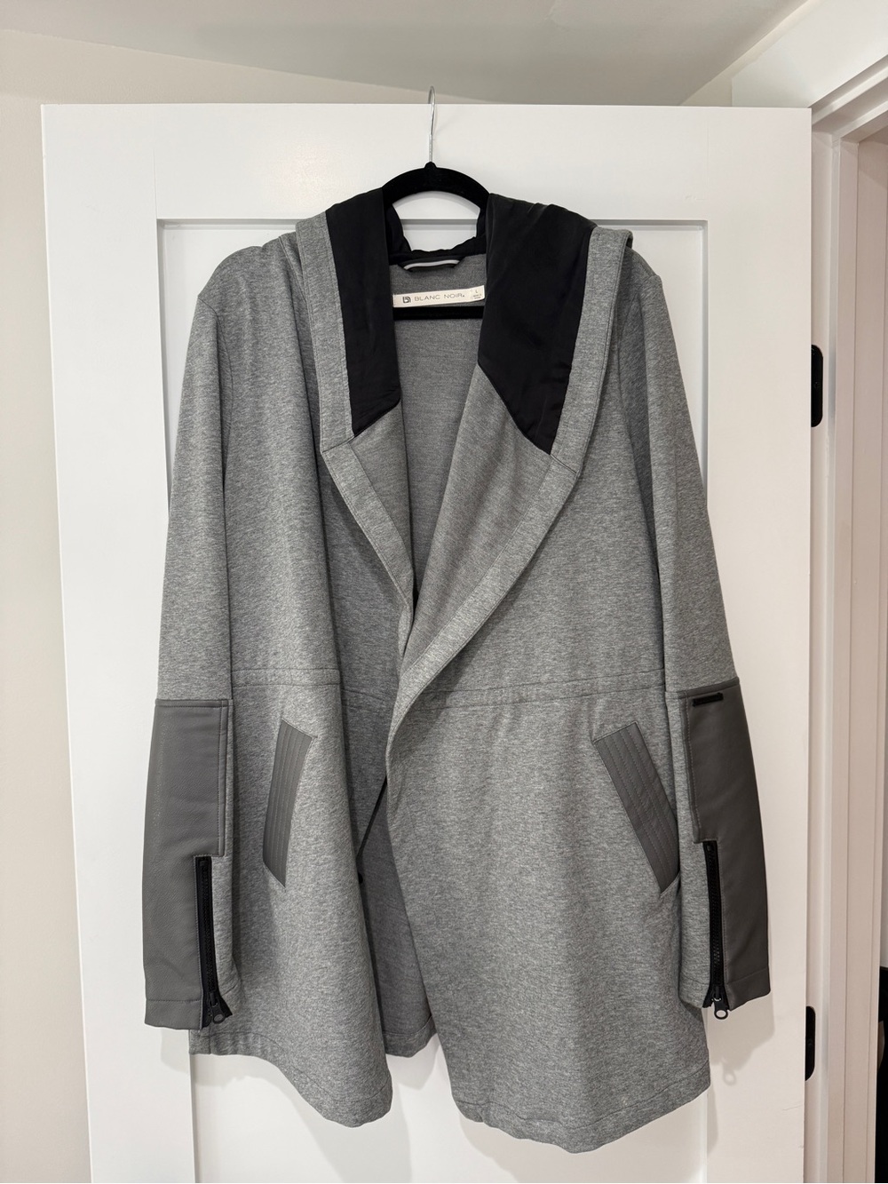 Blanc Noir Gray Traveler Jacket with Leather Trim